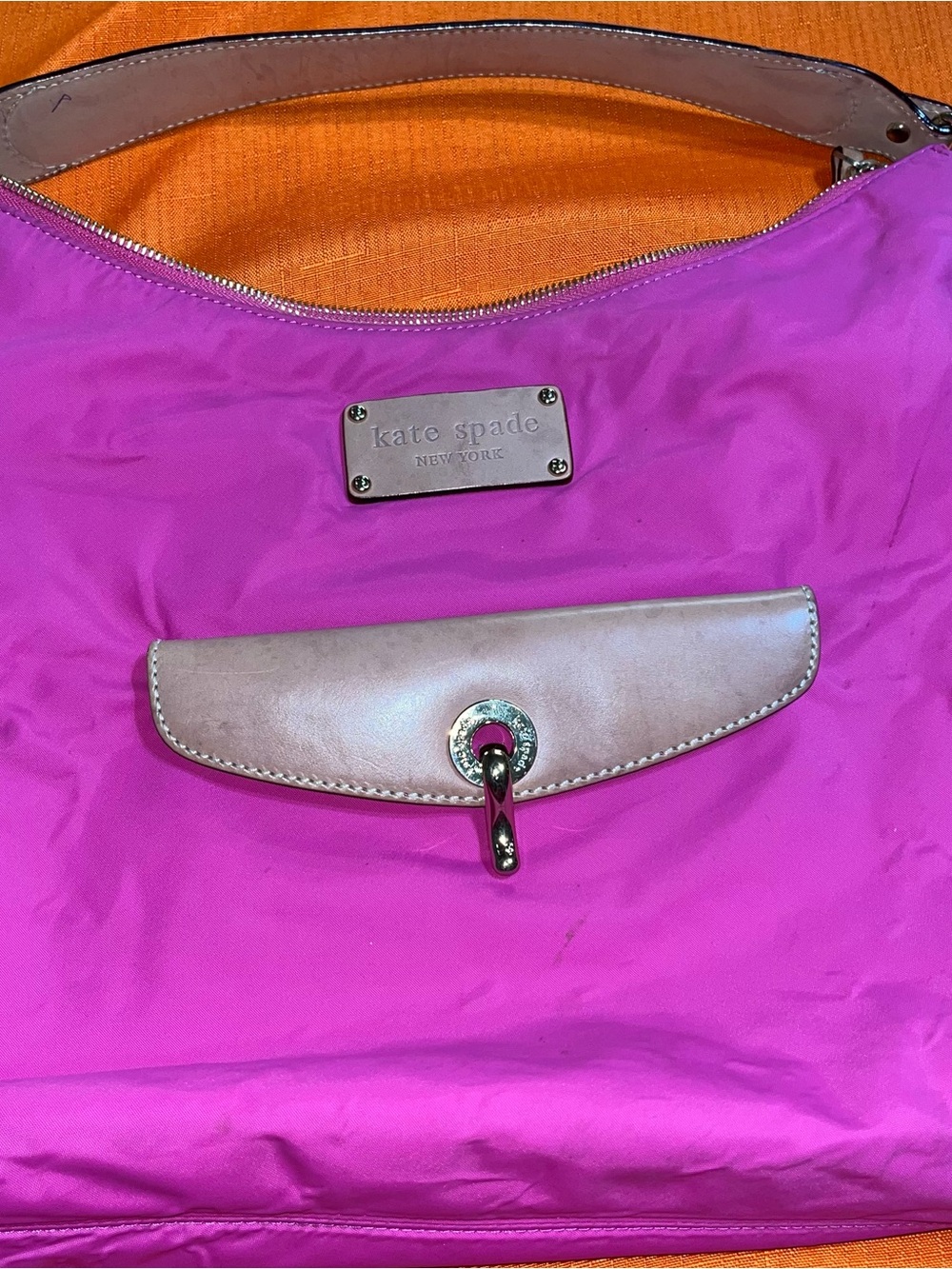 kate spade Bright Pink Nylon Shoulder Bag with beige Leather Trim